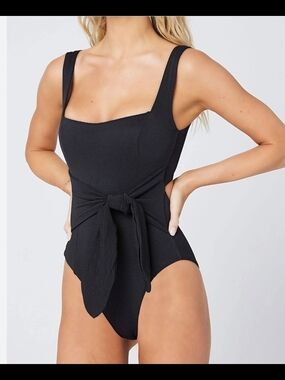 l*space Black Textured One-Piece with Front Tie